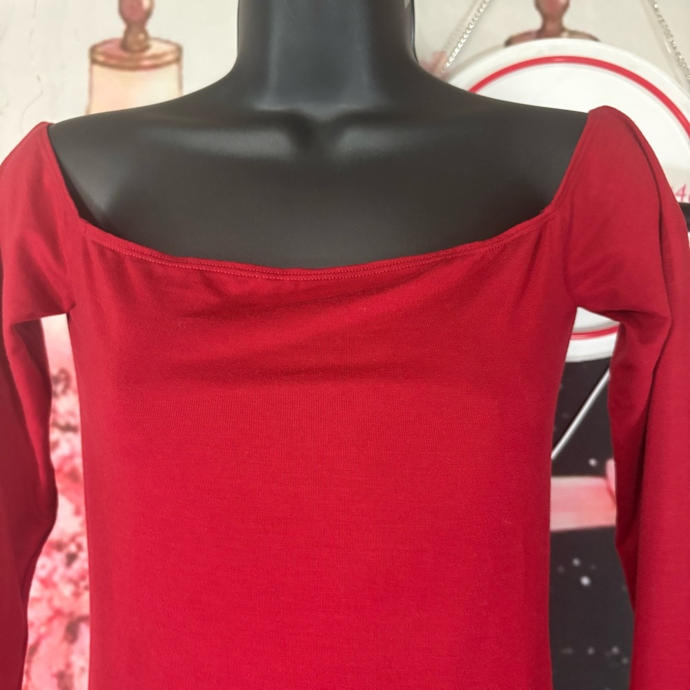New Reformation-Style Red Top (Off-Shoulder Long Sleeve) Sz S - Picture 3 of 13
